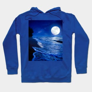 Moon At Night Winter Beach Sunset Ocean Beach Sunset Hoodie